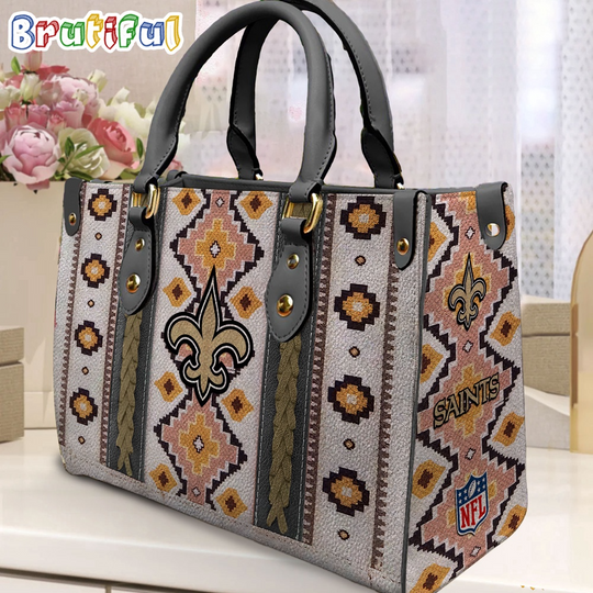 Discover football New Orleans Saints Native American Pattern Leather Bag, Football Women Leather Bag