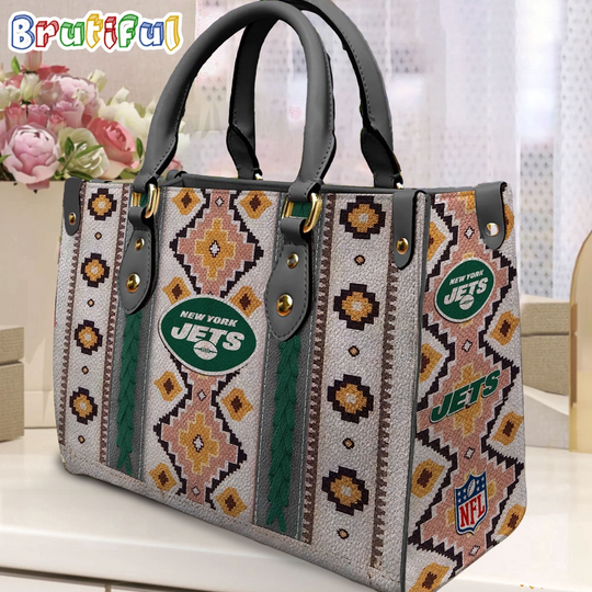 football New York Jets Native American Pattern Leather Bag, Football Women Leather Bag