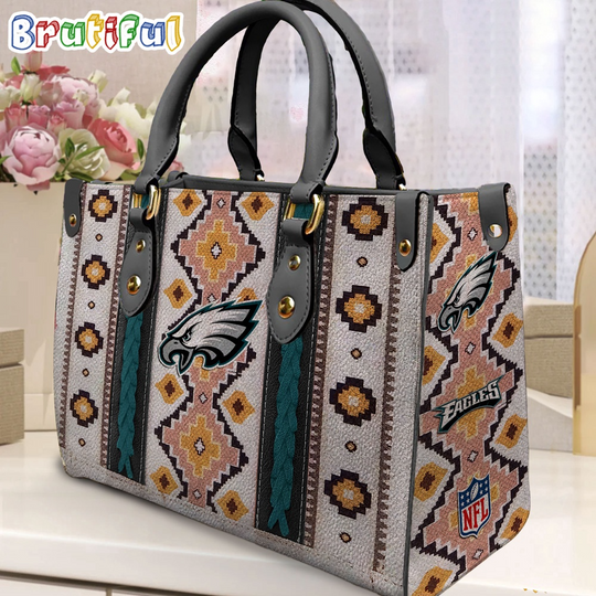 football Philadelphia Eagles Native American Pattern Leather Bag, Football Women Leather Bag