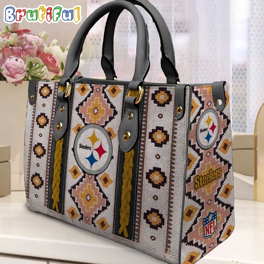 football Pittsburgh Steeler Native American Pattern Leather Bag, Football Women Leather Bag