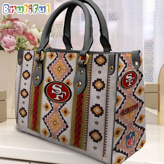 football San Francisco 49ers Native American Pattern Leather Bag, Football Women Leather Bag
