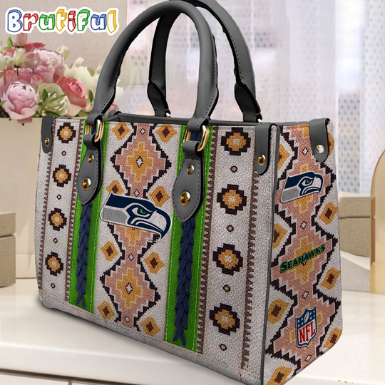 football Seattle Seahawks Native American Pattern Leather Bag, Football Women Leather Bag