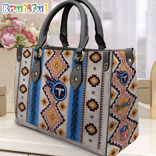 football Tennessee Titans Native American Pattern Leather Bag, Football Women Leather Bag