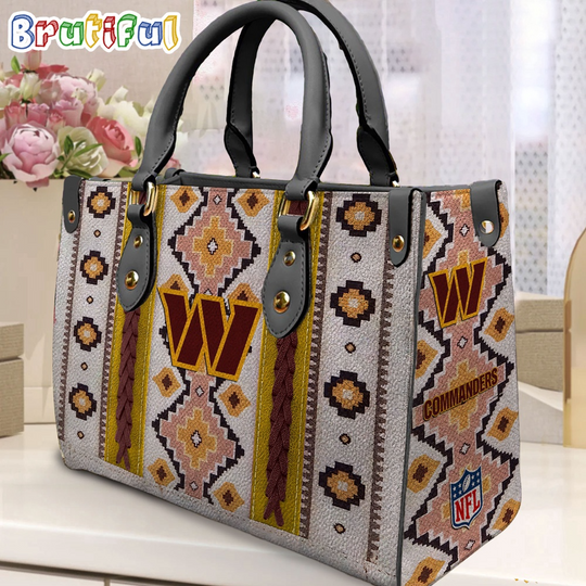 football Washington Commanders Native American Pattern Leather Bag, Football Women Leather Bag