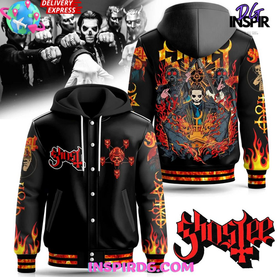 Discover Ghost Band Flame Limited Edition Hooded Varsity Jacket