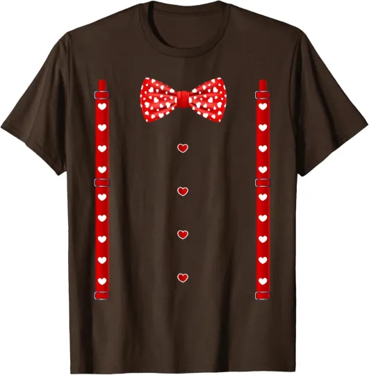 Discover Hearts Bow Tie Suspenders Valentines Day Costume Unisex T-Shirt