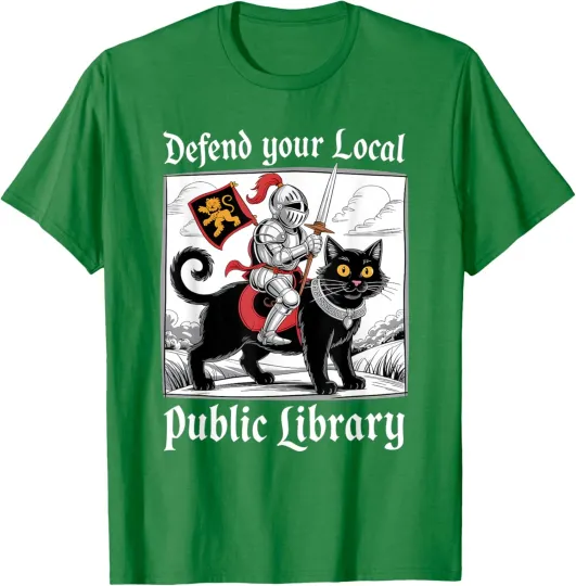 Discover Defend Your Local Library Knight Cat Unisex T-Shirt