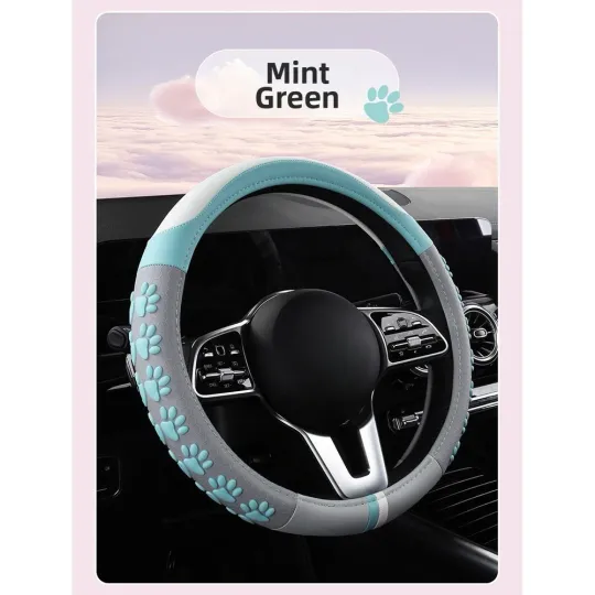 Discover Cat Paw Steering Wheel Cover Napa Leather Accent Comfort Grip Standard Fit