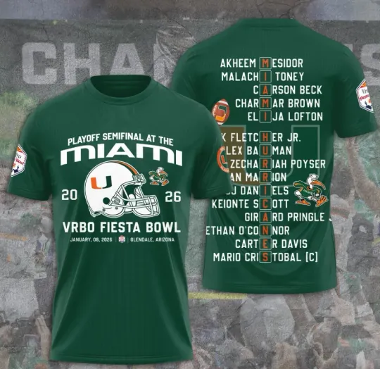 Discover Miami Hurricane1 Football 3D T-Shirt Fullsize Xs-5Xl