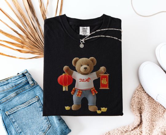 Discover Teddy Bear 2026 Year Of The Horse Shirt, Comfort Color, Chinese New Year Shirt, Chinese Horse Tee, Chinese New Year Tee, New Year 2026 Gift