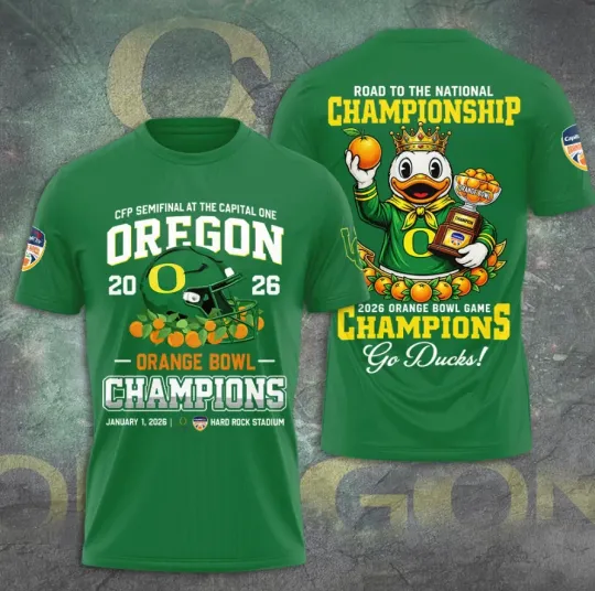 Discover Oregon Duck 2026 Orange Bowl Champions 3D T-Shirt