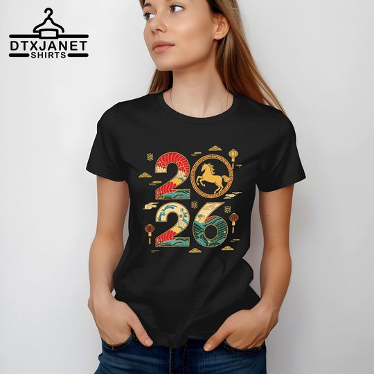 Discover Happy New Year 2026 T-Shirt, Zodiac Year of the Horse Shirt, Chinese New Year With Horse Tee, Horse Lover Outfit, Lunar New Year Apparel