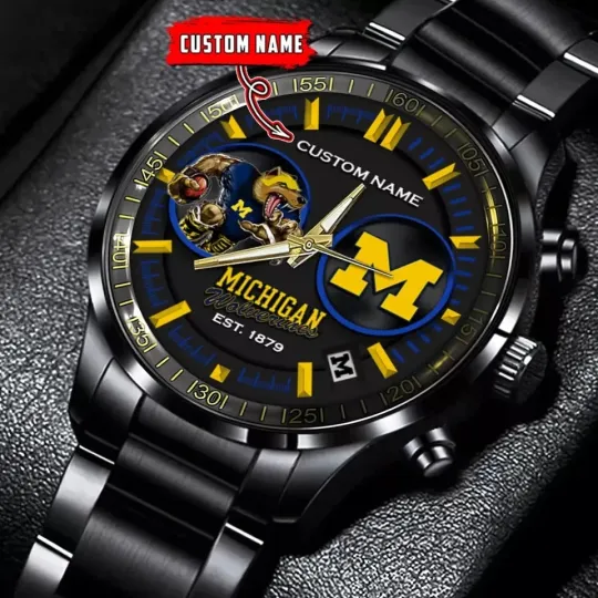 Discover Michigan Personalized Wolveriness Black Stainless Steel Watch Gift For Fans