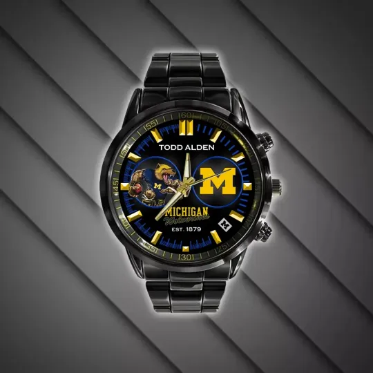 Discover Personalized Michigann Black Stainless Steel Wolveriness Watch Gift For Fans