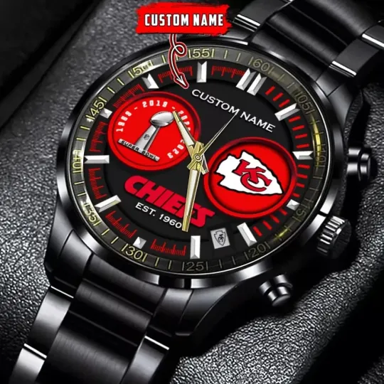 Discover Kansas City Chiefs football Personalized Black Stainless Steel Watch