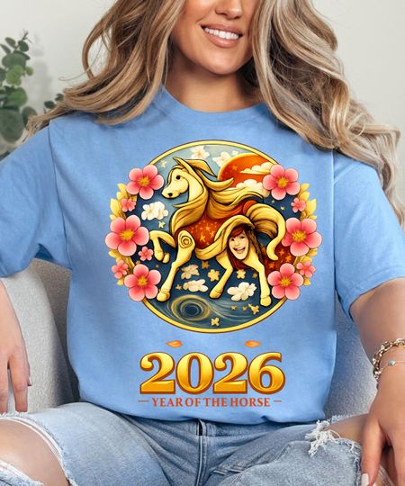 Discover Lunar New Year Horse T-Shirt, 2026 Year of the Horse Gift, Chinese Zodiac Animal Graphic Tee for Horse Lovers