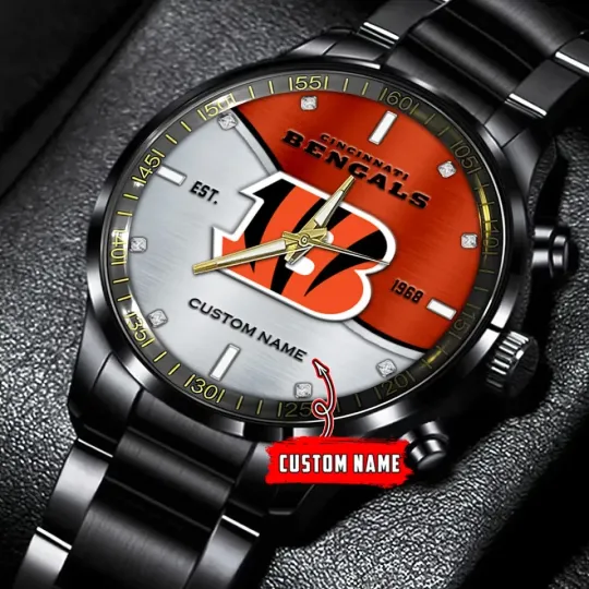 Cincinnatis Team Bengals Football Stainless Steel Watch, unisex watch