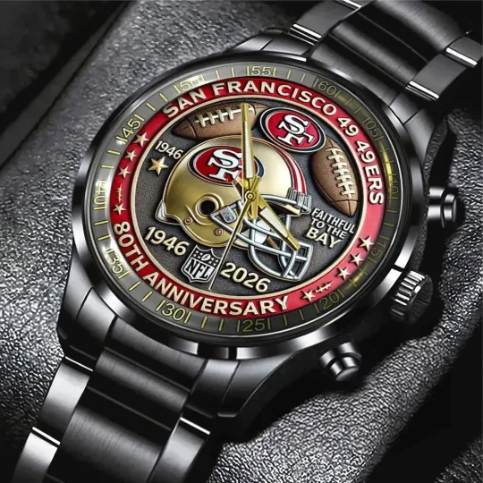 49ers 80th Anniversary 2026 Black Stainless Steel Watch
