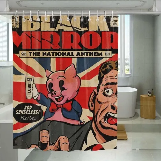 Discover The National Anthem Black Mirror Shower Curtain Set For Bathroom Decor Gift For