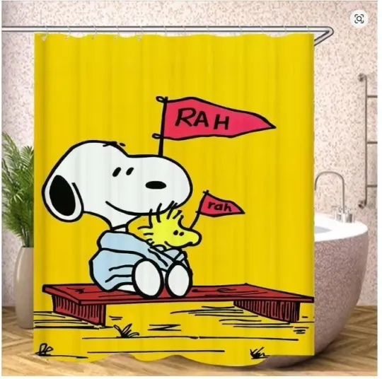 Discover Cute Snoopy Cartoon Shower Curtain Bathroom Set Toilet Seat Rugs Waterproof Gift