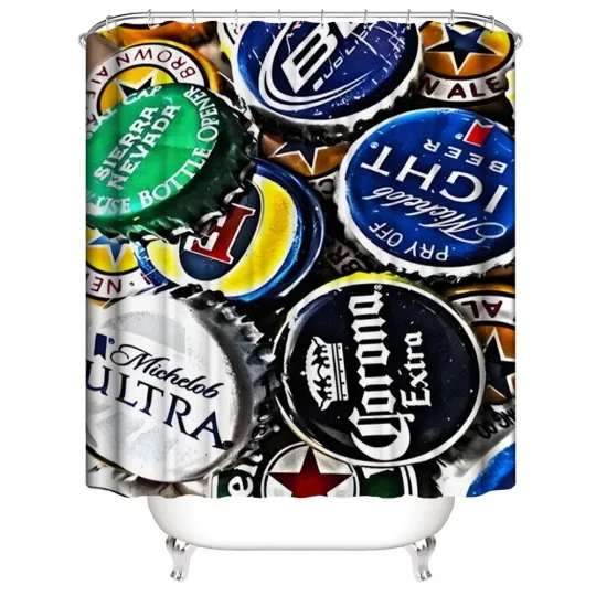 Discover Beer Lover Various Bottle Cap Shower Curtain Toilet Seat Rug