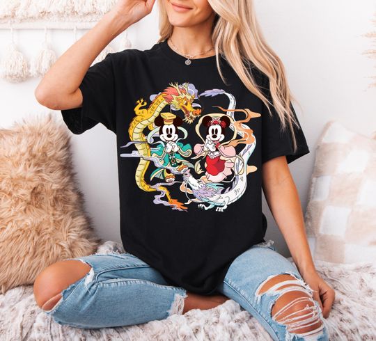 Discover Disney Chinese Dragon Shirt, Mickey and Minnie Lunar New Year T-Shirt, Disney Couple Zodiac Sweatshirt, Shanghai Disneyland MatchingShirts
