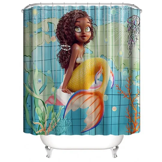 Discover Afro Black Mermaid Shower Curtain Toilet Seat Rug