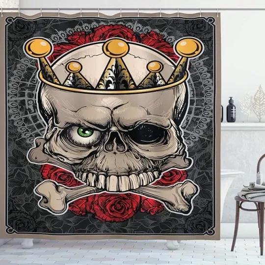 Discover Ambesonne Gothic Shower Curtain,Skull with Crown Roses Bones Dead King Halloween