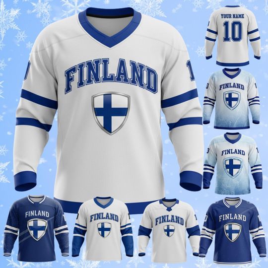 Discover Finland Hockey Jersey Custom Name Number, All Over Print Unisex Long Sleeve Ice Hockey Shirt, Breathable Birdseye Pique Stretch Fanwear
