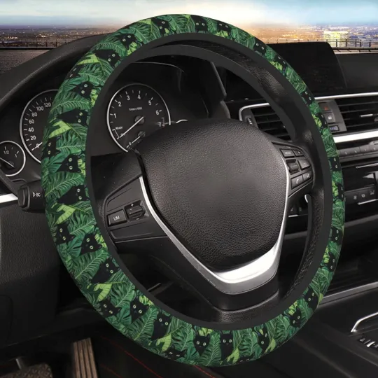 Discover Cats Leaves Steering Wheel Cover for Women Girls