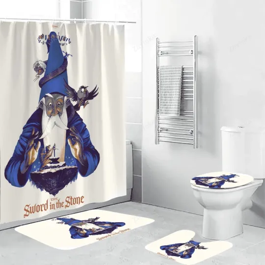 Discover The Sword in the Stone Shower Curtain Set Toilet Seat Mats Bathroom Gift
