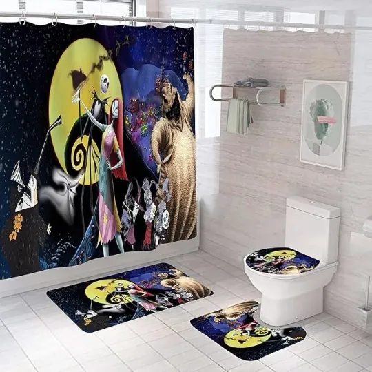 Discover DDS-DUDES Christmas Shower Curtain Sets Toilet Seat Mat Bathroom Halloween Decor