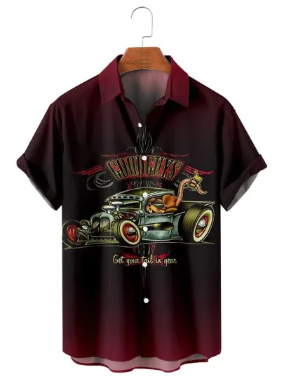 Discover Hawaiian Shirt Car Themed Button Tee