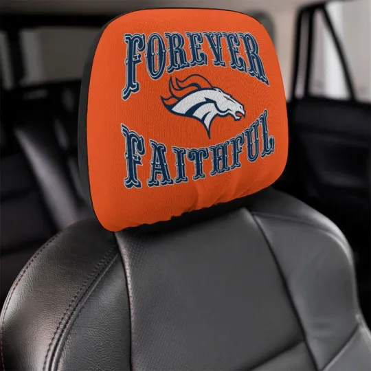 2pcs Forever Faithful Denver Broncos Car Headrest Covers Car Decoration