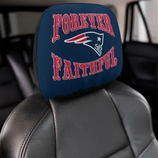 2pcs Forever Faithful New England Patriots Car Headrest Covers Car Decoration