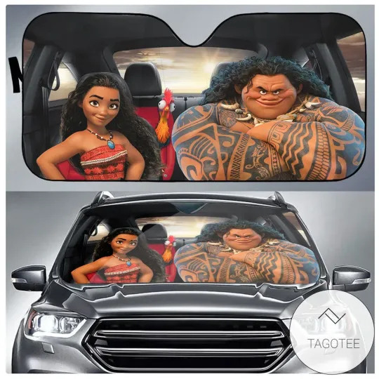 Personalized Disney Car Sun Shade Moana And Maui Windshield Sun Shade