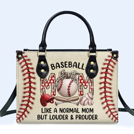 Discover Personalized Baseball Mom Like A Normal Mom But Louder Leather Handbag Gift
