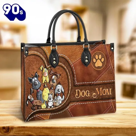 Discover Personalized Dog Mom Leather Handbag Gift For Dog Lovers Dog Paws Shoulder Bag