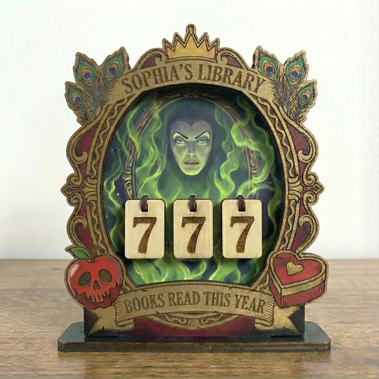 Discover Custom Evil Queen Book Read Tracker Sign, Personalized Disneyland Reading Counter, Book Lovers Gift, Wooden Stand Book Tracker