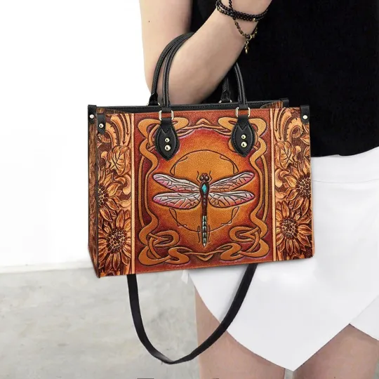 Discover Personalized Dragonfly Leather Handbag Dragonfly Shoulder Bag Insect Lovers Gift