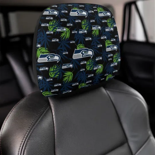Seattle Seahawks Two Car Headrest Covers, Hawaiian Print Style