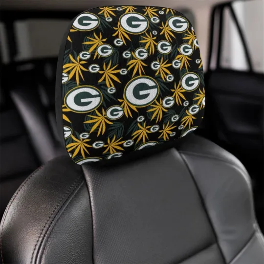 Discover Green Bay Packers Two Car Headrest Covers with Elastic ,Hawaiian Print Style