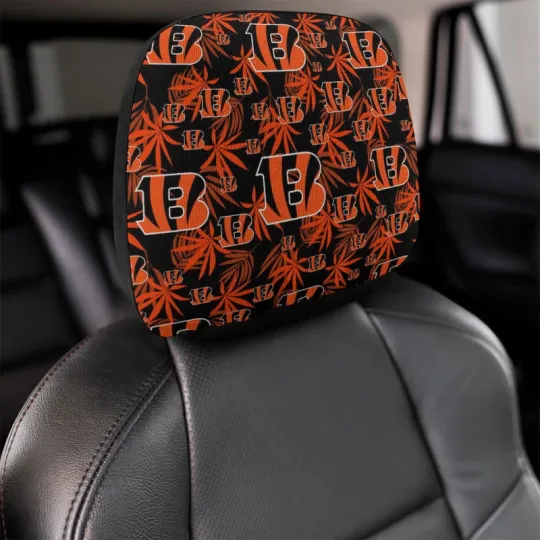 Cincinnati Bengals Two Car Headrest Covers, Hawaiian Print Style