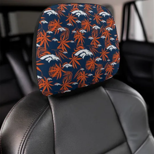 Denver Broncos Two Car Headrest Covers, Hawaiian Print Style