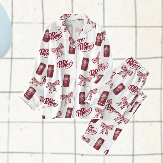 Coquette Dr Pepper Pajamas Set, Cute Soda Drink Shirt, Drpepper Holiday Pajamas,