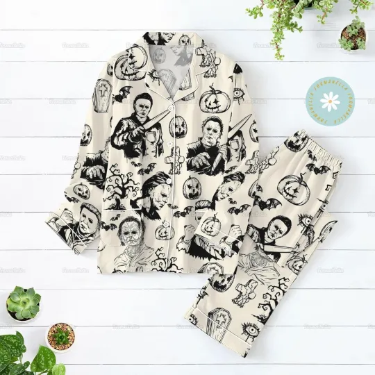 Halloween Michael Myers Pajamas Set, Horror Characters Pjs, Myers Thriller Pajamas