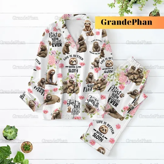 Sloth Animal Pajamas Set, Cute Sloth Christmas Pajamas, Sloth Women Pajamas