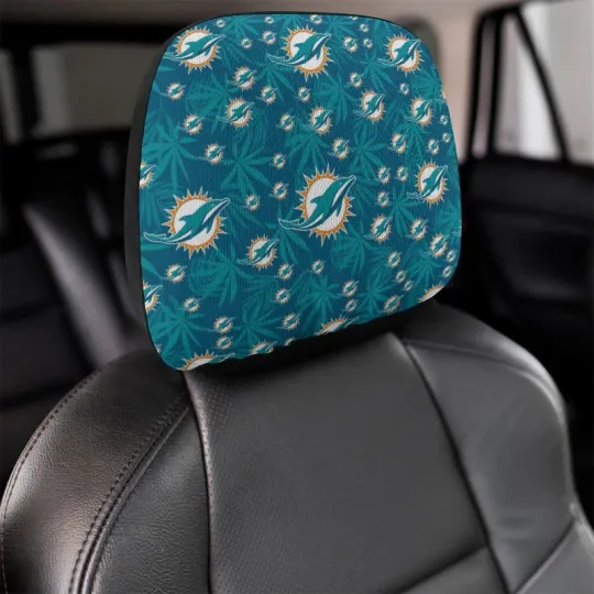 Miami Dolphins Two Car Headrest Covers, Hawaiian Print Style