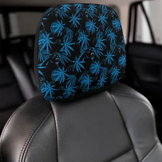 Carolina Panthers Two Car Headrest Covers, Hawaiian Print Style
