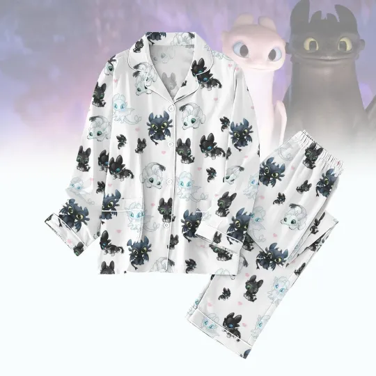 Toothless Light Fury Pajamas Set, How To Train Your Dragon Pajamas, Dragon Pajamas